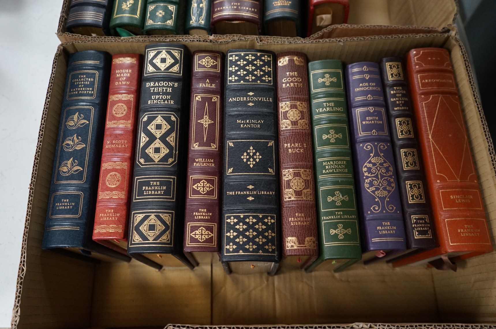 Franklin Library Limited Editions (for Subscribers). 17 vols. illus. (some coloured); publisher's gilt decorated morocco, ge., roy.8vo. (et infra). Pennsylvania, (1970's/80's) *includes Steinbeck's Grapes of Wrath, Mitch